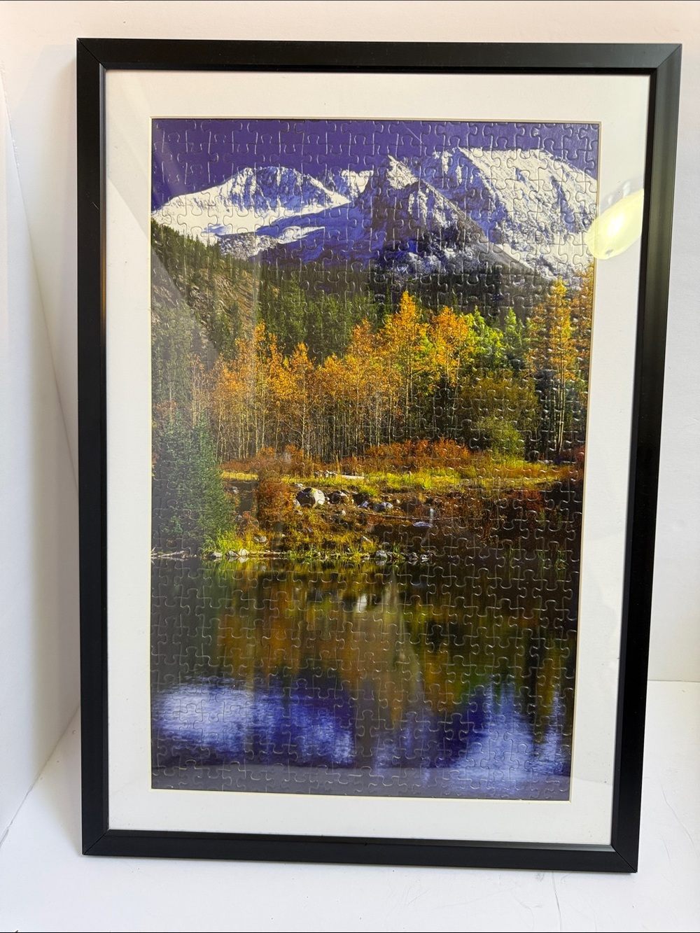 Framed Puzzle Autumn Mountain Lake Wall Art - Blue & Green